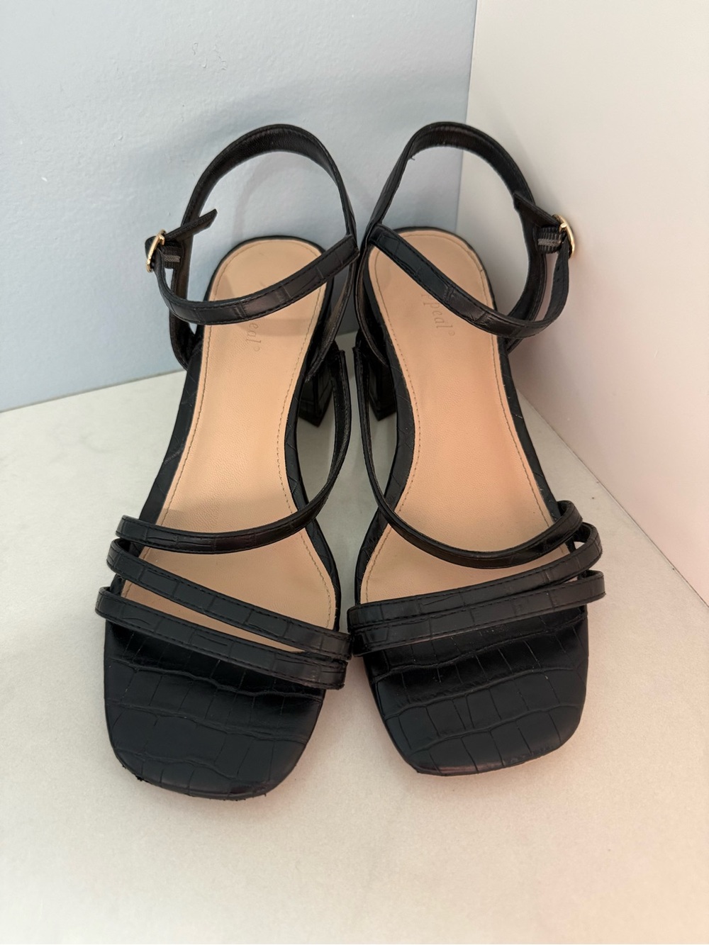 Xappeal Haisley Block Heel Sandals Open Square Toe Strappy Black Size 8
